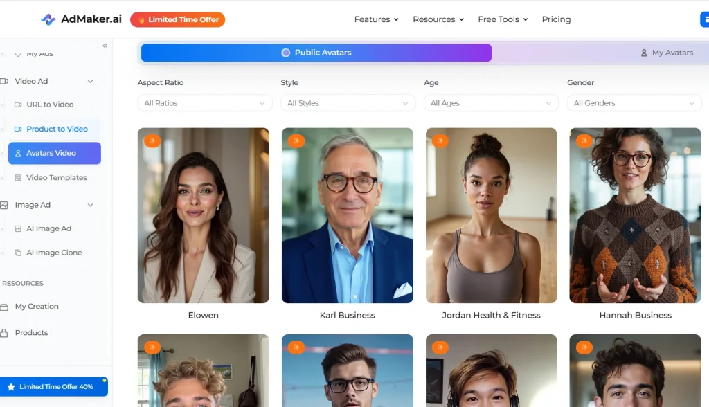 Admaker.ai avatars video