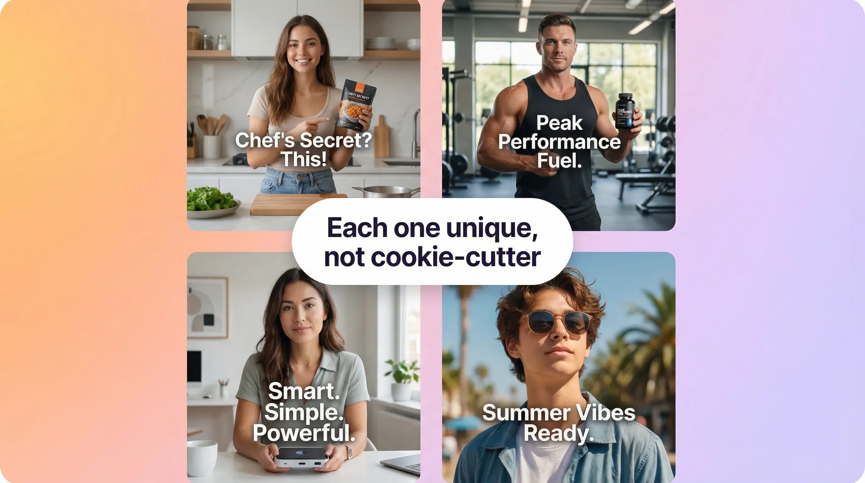 Different ad concepts arranged as a creative variation board