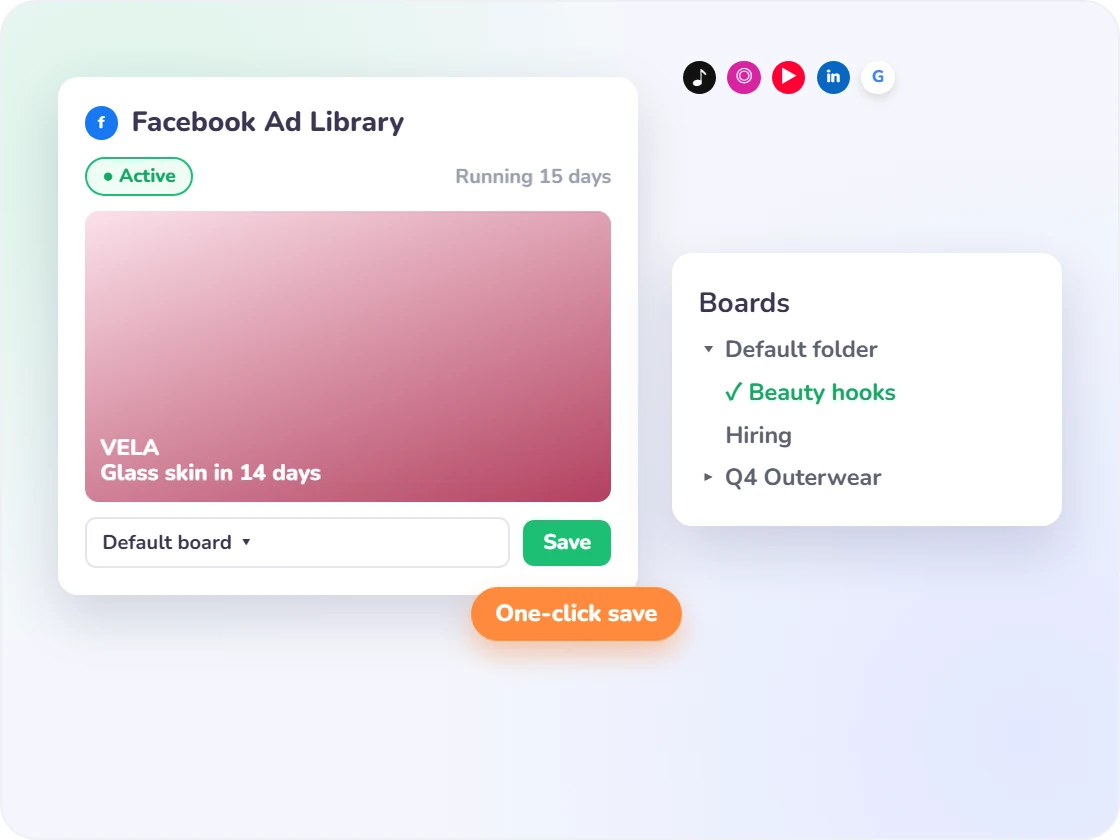 Save ads from anywhere, into your own swipe file